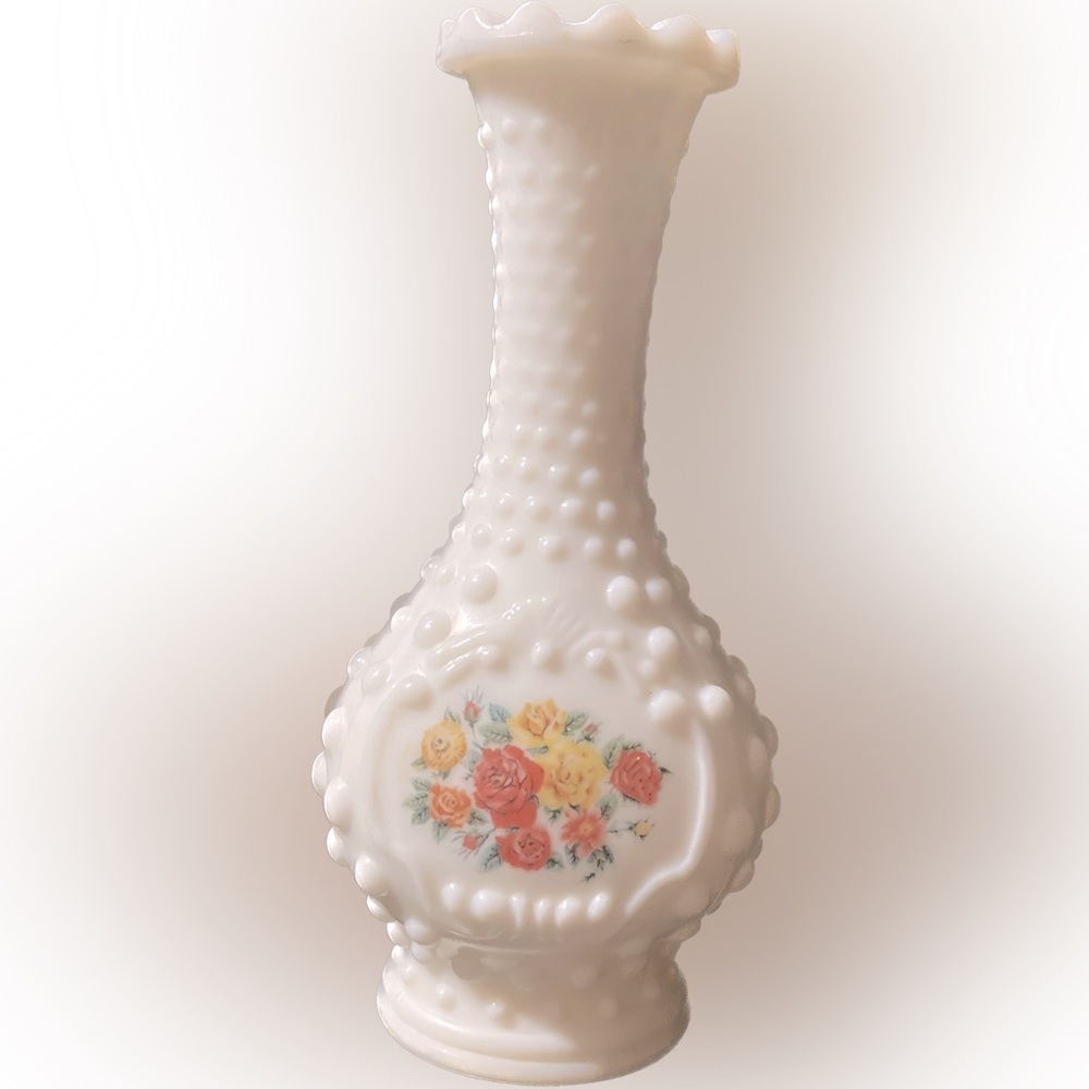 Vintage Avon White Milk Glass Hobnail Bud Vase Bottle